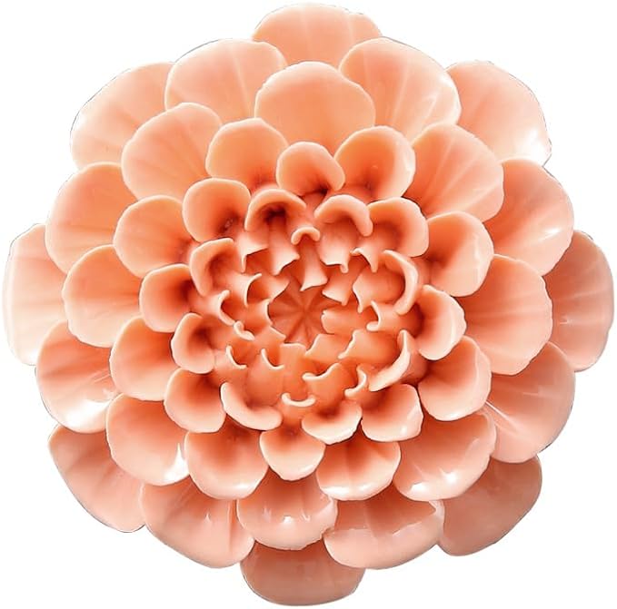 Ceramic Flower Wall Art, Artificial 3D Handmade Porcelain Flower Wall Hanging Sculpture Decor for Home Office (Orange Pink, Paeonia Lactiflora, 2.95")