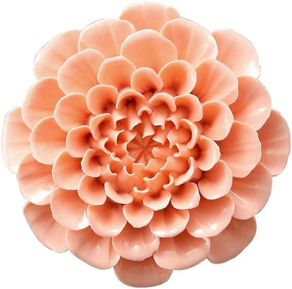 Ceramic Flower Wall Art, Artificial 3D Handmade Porcelain Flower Wall Hanging Sculpture Decor for Home Office (Orange Pink, Paeonia Lactiflora, 2.95")