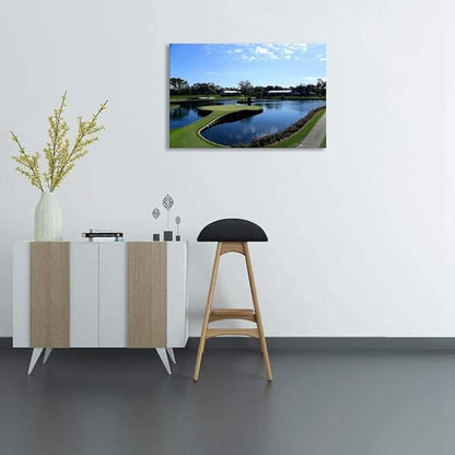 TPC Sawgrass Golf Course Wall Art for Living Room Bedroom Office Wall Decor - USA Golf Course Picture Poster Framed Artwork Canvas Prints Golf Art Ready to Hang(28''H x 44''W)