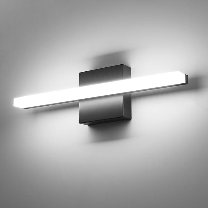 Combuh LED Bathroom Light Fixtures Over Mirror, 16 Inch 9W Black Vanity Light Bar for Bathroom, IP44 Modern Bath Wall Lighting Fixture Indoor Cool White 6000K