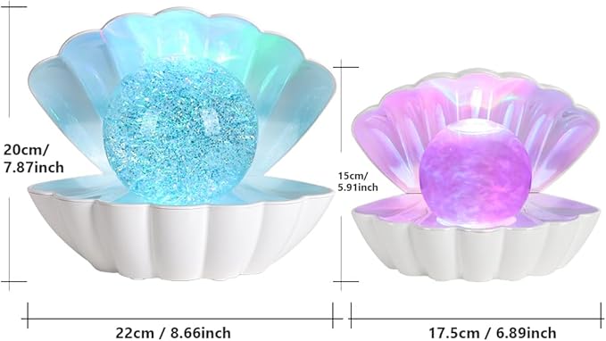 LKUA Shell Pearl Beach Themed Night Light, RGB 8 Colors Changing Mood Shell Pearl Lamps, Bedside LED Clamshell Portable Night Lights for Bar (Large White Shell)
