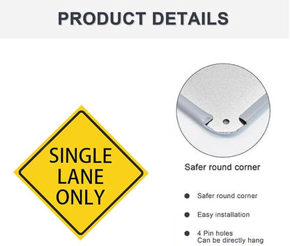 Metal Single Lane Only Street Road Warning Sign- 12x12 Inches, Rust Free,Fade Resistant,Decorative Sign Tin Plaque Wall Metal Tin Decor,Outdoor Art for Country Decoration - with Pre-Drilled Holes