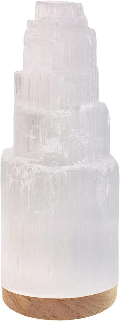 WBM Selenite Crystal Lamp 25cm, Charging Station, Crystals and Healing Stones, Hand Curved Moroccan |Witchcraft| Selenite Lamp for Smudging, Healing & Meditation