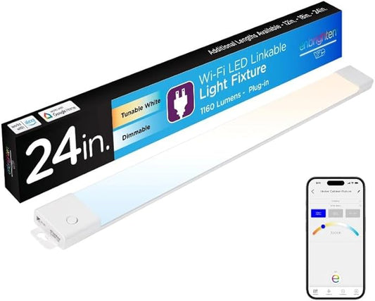 Enbrighten Vibe Plug-in Smart Under Cabinet Lights, 24in, Adjustable White from 2000K-6000K, Dimmable, Programmable Schedule Under Cabinet Lighting, Compatible with Alexa, Google Assistant, 58261-T1