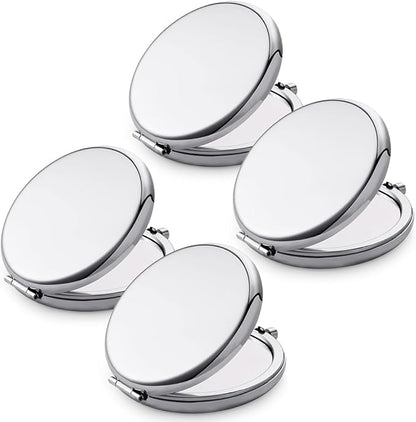 Compact Mirror for Purse, Metal Round Shell, Double-Sided 1X/2X Magnifying, Portable Travel Small Makeup Mirror, Mini Pocket Mirror, Sliver, 4 Packs