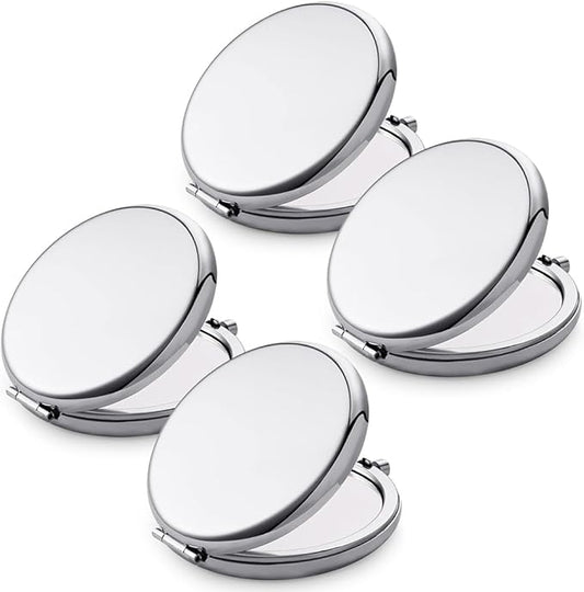 Compact Mirror for Purse, Metal Round Shell, Double-Sided 1X/2X Magnifying, Portable Travel Small Makeup Mirror, Mini Pocket Mirror, Sliver, 4 Packs