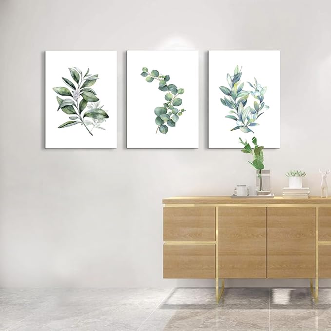 Lapremoly Large Canvas Wall Art For Living Room Modern Wall Decor For Bedroom Plants Green Leaves Wall Paintings Kitchen Home Decorations Pictures Bathroom Posters Prints Artwork Room Mural Works