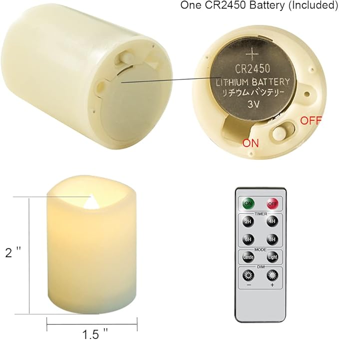 Flameless Flickering LED Votive Candles with Remote, Battery Operated TeaLights Battery Included,Warm White Light 1.5 x 2 inch Set of 6 for Christmas Decoration
