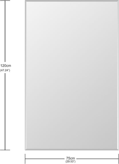 Ruomeng Rectangle Wall Mirror Frameless Bathroom Mirror 48” x 30" Beveled Edge Mirror for Vanity and Entryway