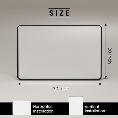 JISOSO Black Bathroom Mirror 30"x 21", Black Metal Framed Mirror for Wall, Rounded Rectangle Matte Bathroom Vanity Mirror with Tempered Glass, Anti-Rust, Horizontal/Vertical