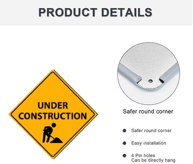 Triangle Under Construction Metal Tin Sign Road Signs for Industrial Road Safety Plaque Retro Vintage Wall Poster Wall Decor Garage Bar 12 X 12 Inch