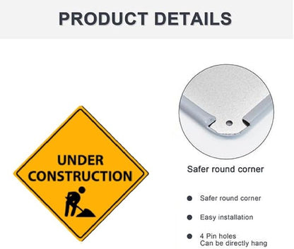 Triangle Under Construction Metal Tin Sign Road Signs for Industrial Road Safety Plaque Retro Vintage Wall Poster Wall Decor Garage Bar 12 X 12 Inch
