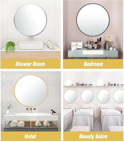 SCWF-GZ 20" Round Mirror Circle Wall Mounted Hanging or Against Wall Metal Frame Dressing Make-up Mirrors for Entryway Bedroom Bathroom Living Room 20 inch Gold