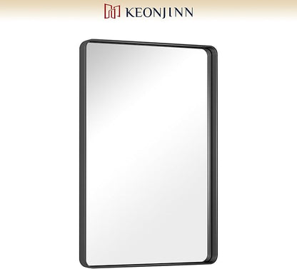 Keonjinn Black Bathroom Mirror, 20 x 30 Inch Rounded Rectangle Bathroom Mirrors for Over Sink Sandblasted Finish, Matte Black Farmhouse Vanity Mirror for Wall with Seamless Frame and HD Tempered Glass