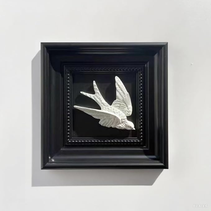 Bergamot 3D Plaster Swallow Wall Art Decor in Elegant Black Frame – 8.67" x 8.67" Bird Wall Sculpture, Timeless Home Accent for Living Room, Bedroom & Office