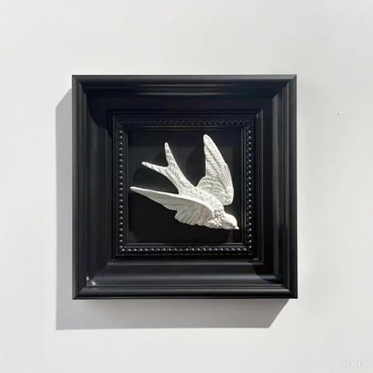 Bergamot 3D Plaster Swallow Wall Art Decor in Elegant Black Frame – 8.67" x 8.67" Bird Wall Sculpture, Timeless Home Accent for Living Room, Bedroom & Office