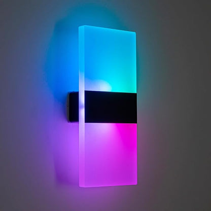 12 Color Changing RGB Wall Sconce, Rechargeable Battery Operated LED Wall Light, Remote Dimmable Magnetic Night Light for Bedroom Hallway Stairway Decor