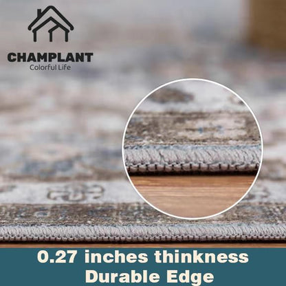 CHAMPLANT 2'x3' Area Rug Washable Door Mat Vintage Doormat Indoor Entrance Traditional Thin Floral Print Non Slip Carpet for Kitchen Bathroom Bedroom Living Room