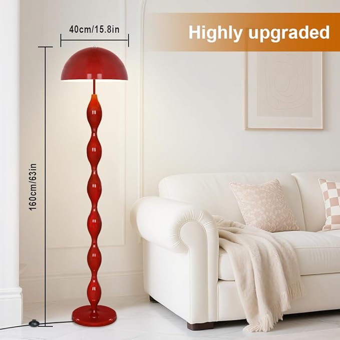 Floor Lamp Creative Mushroom Lamp, Creamy Style Modern Tall Lamp with Foot Switch, Red Standing Lamp for Living Room, Bedroom, Office, Corner, E26/E27 Bulbs Compatible