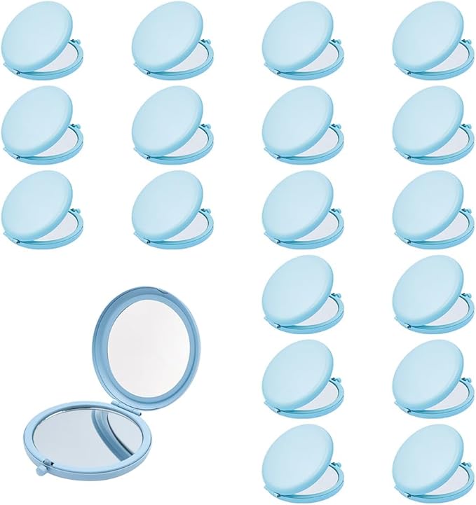 Compact Mirror for Purse, Metal Round Shell, Double-Sided 1X/12X Magnifying, Portable Travel Small Makeup Mirror, Mini Pocket Mirror, Aquamarine,18 Packs