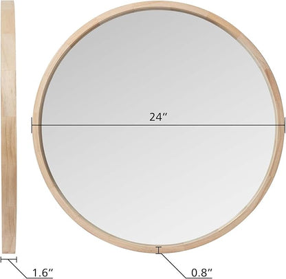 LYYYXGYP Round Wood Mirror 24 Inch Farmhouse Wall Mirror Wooden Framed Circle Mirror for Bathroom Vanity Living Room Bedroom