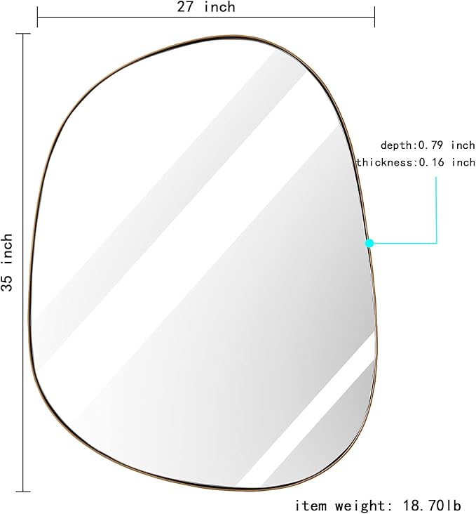 ELEHUME Asymmetrical Mirror for Wall Decor 27"*35", Modern Brass Framed Wall Mirror for Living Room Bathroom Bedroom Entryway ELE-STOU-0063G