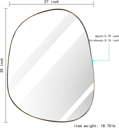 ELEHUME Asymmetrical Mirror for Wall Decor 27"*35", Modern Brass Framed Wall Mirror for Living Room Bathroom Bedroom Entryway ELE-STOU-0063G