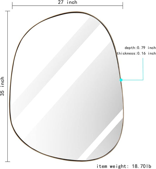 ELEHUME Asymmetrical Mirror for Wall Decor 27"*35", Modern Brass Framed Wall Mirror for Living Room Bathroom Bedroom Entryway ELE-STOU-0063G