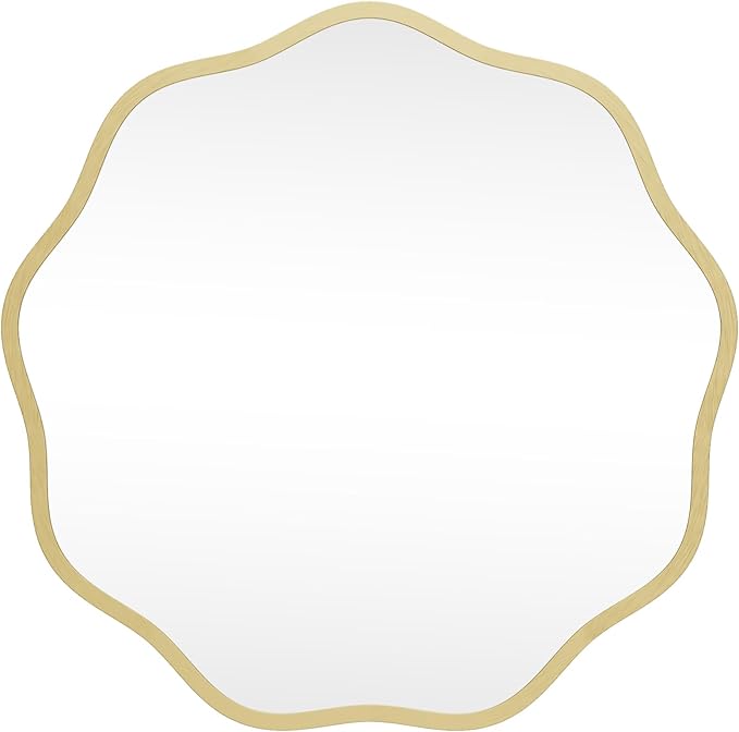 HOMECOOKIN 20" Wavy Round Wall Mirror, Gold Scalloped Circle Mirror Edge Round with Metal Frame, Modern Decorative Hanging/Leaning Mirrors for Bathroom, Hotels, Hallway, Entryway, Vanity, Office