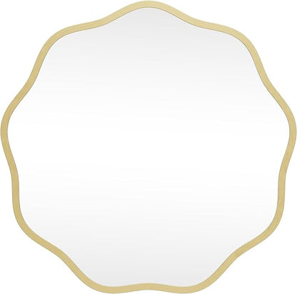 HOMECOOKIN 20" Wavy Round Wall Mirror, Gold Scalloped Circle Mirror Edge Round with Metal Frame, Modern Decorative Hanging/Leaning Mirrors for Bathroom, Hotels, Hallway, Entryway, Vanity, Office