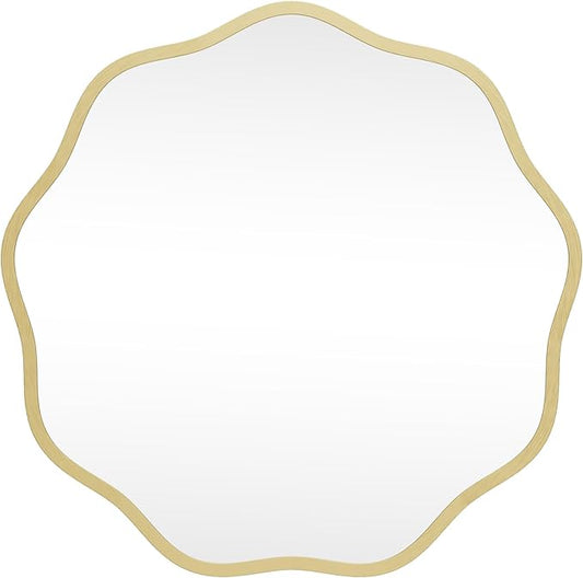 HOMECOOKIN 20" Wavy Round Wall Mirror, Gold Scalloped Circle Mirror Edge Round with Metal Frame, Modern Decorative Hanging/Leaning Mirrors for Bathroom, Hotels, Hallway, Entryway, Vanity, Office