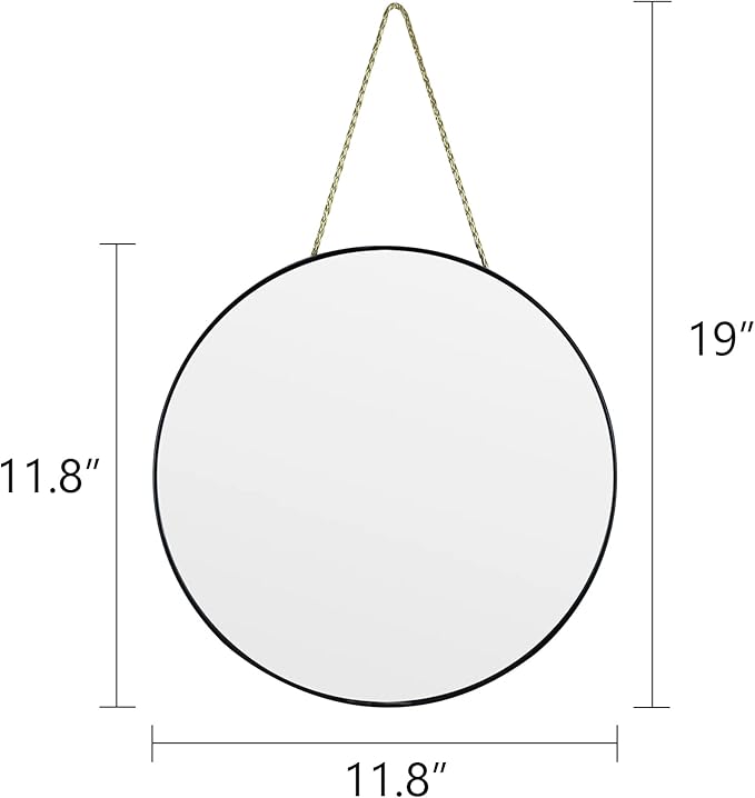 Round Wall Mirror Door Mirror PVC Plastic Frame (Black, 11.8 inch)