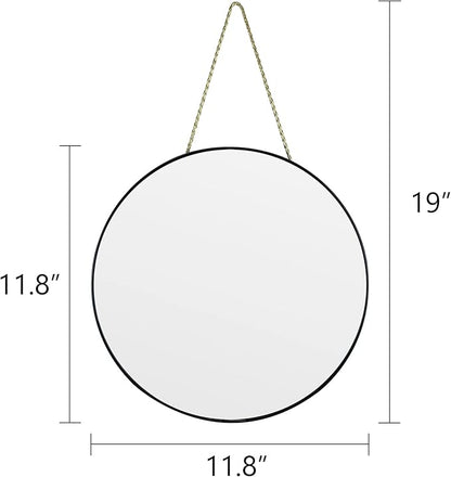 Round Wall Mirror Door Mirror PVC Plastic Frame (Black, 11.8 inch)