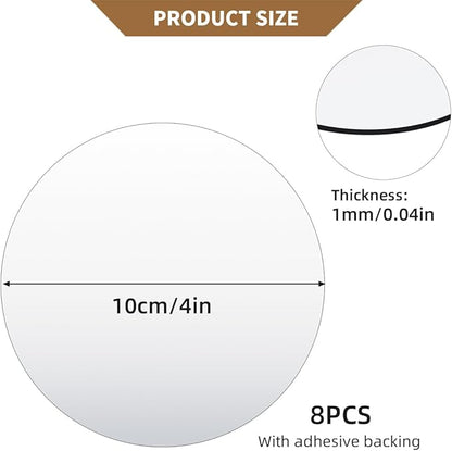 8 Pack Acrylic Round Mirrors, 4 inch Circle Mirror Tiles Self Adhesive Mirror Stickers for Wall Home Living Room Bedroom Decor, Small Mirrors for Crafts (Thickness 1 mm) (4in/10cm)