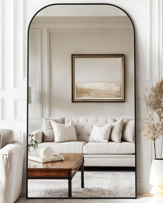Antok Full Length Mirror, 81"x41" Floor Mirror Freestanding, Arched Floor Standing Large Full Body Mirror with Stand for Bedroom, Hanging Mounted for Living Room, Black