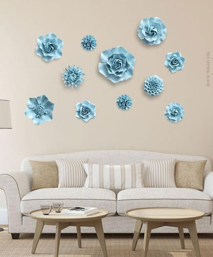 AMERRY 3.94" Ceramic Rose Wall Art, 3D Handmade Porcelain Hanging Sculpture for Home Office Decor (Blue)