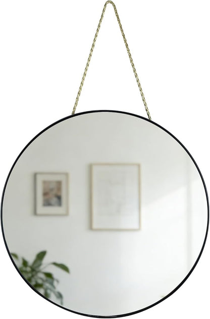 Round Wall Mirror Door Mirror PVC Plastic Frame (Black, 11.8 inch)