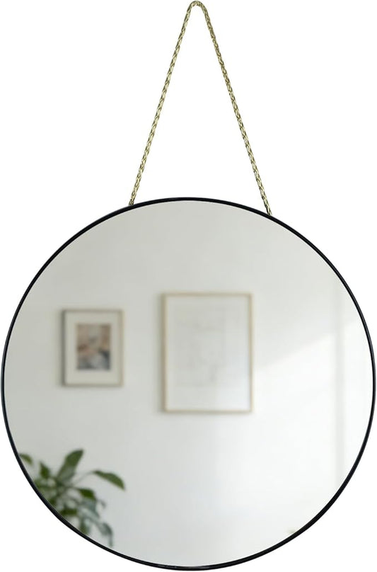 Round Wall Mirror Door Mirror PVC Plastic Frame (Black, 11.8 inch)