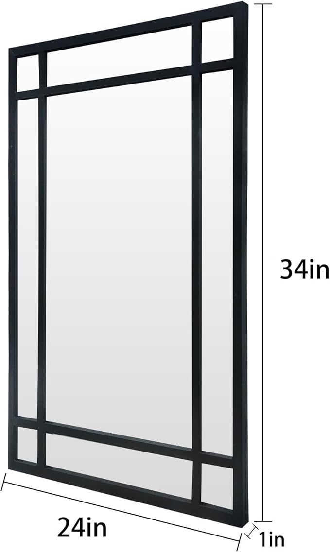 HQiJun Black Rectangle Mirror, Farmhouse Decorative Wall Mirror for Entryway, Living Room, Bedroom, Hallway, Fireplace, Accent Wall Decor (Black1, 34" x 24")
