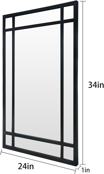 HQiJun Black Rectangle Mirror, Farmhouse Decorative Wall Mirror for Entryway, Living Room, Bedroom, Hallway, Fireplace, Accent Wall Decor (Black1, 34" x 24")