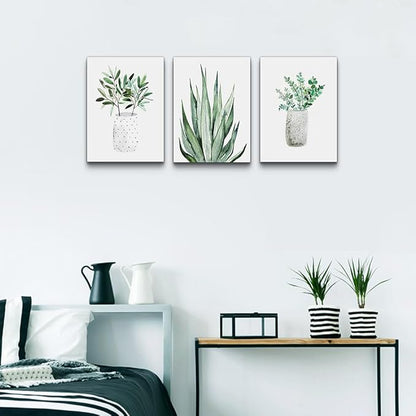 Lapremoly Large Canvas Wall Art For Living Room Wall Decor For Bedroom Kitchen Dining Room Decoration Leaf Abstract Pictures Office Room Home Walls Artwork Green Plants Ink Wall Paintings 3 Piece