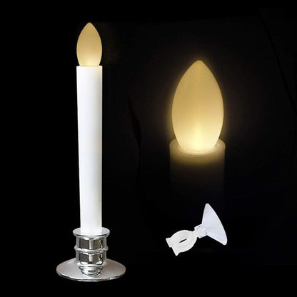 10 Pack Flameless Taper Candles with Remote/Timer & Suction Cup, Battery Operated Flickering LED Window Candles, Vintage Christmas Electric Fake Candlesticks, Silver Holder