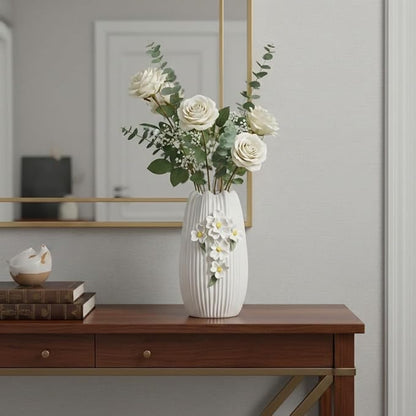 White Vase - Modern Boho Vases for Centerpieces, Minimalist Decorative Flower Vase for Pampas Grass, Dining Room Table, Shelf, Bathroom Decor, 9 Inch