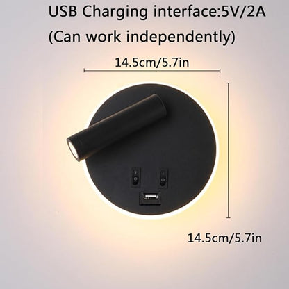USB Charging Port Wall Wash Light Black Bed LED with Interior Wall Adjustable Spotlight Reading lamp Wall lamp Bedroom Indoor Bedside Lamp 3000K (3W + 9W)