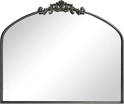 OUSHUAI Black Arched Mirror for Wall,Baroque Fireplace Mirror Decor,Brass Wall Mirror,Ornate Mirrors for Entryway/Bathroom/Living Room/Hallway 36"X30" …