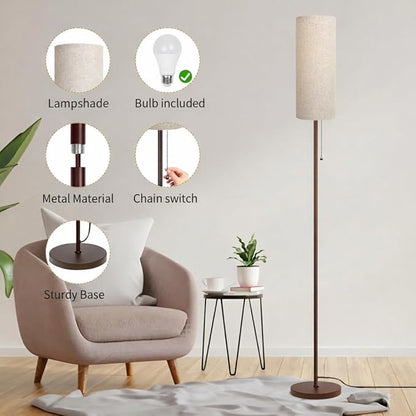 Ldeco Floor Lamp for Living Room, Modern Standing Lamps with Lampshade, Minimalist Tall Lamp with Chain Switch for Living Room, LED Bulb Included (Beige+Brown)
