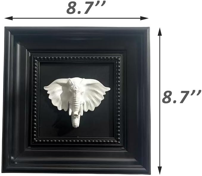 Bergamot Elephant Head Wall Art with Black Frame, 3D Animal Head Wall Sculpture for Bedroom, Living Room, Office, Shelf & Entryway Wall Decoration (8.7" x 8.7")