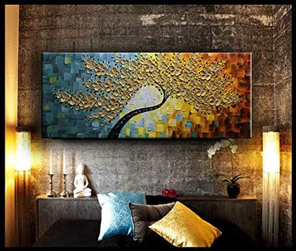 YaSheng Art -Large Wall Art ,100% Hand Painted Gold Flowers Contemporary Art Oil Painting,3D Wall Art Texture Floral Tree Paintings, Wall Art for living room Bedroom Office Wall Deco Home, Abstract Canvas Art Paintings Framed Wall Art Pictures 60 by24 ...