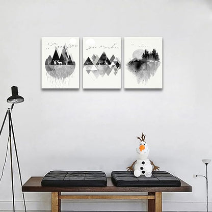 Lapremoly Black And White Geometry Paintings Wall Art For Living Room Abstract Wall Decor For Bedroom Office Decorations Pictures Modern Framed Canvas Wall Art Posters 12x16 Inch 3 Piece