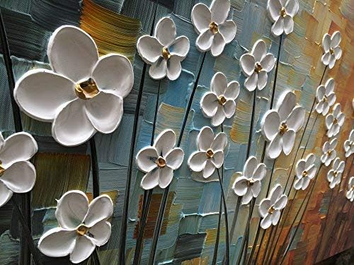 YaSheng Art - 100% Hand painted Contemporary Art Oil painting On Canvas white Flowers Abstract Paintings Modern Home Decor Wall Art for living room Bedroom Framed Ready to Hang 20x40inch